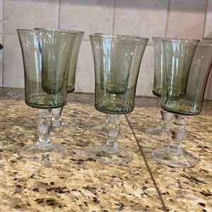 Vintage-Inspired Green Glass Goblet Set